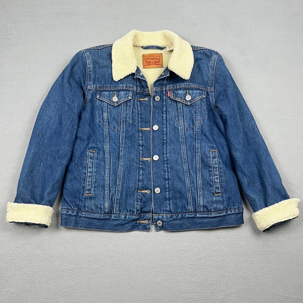 Levis Ex-Boyfriend Sherpa Lined Denim Trucker Jacket Medium Wash 19736 Women's M
